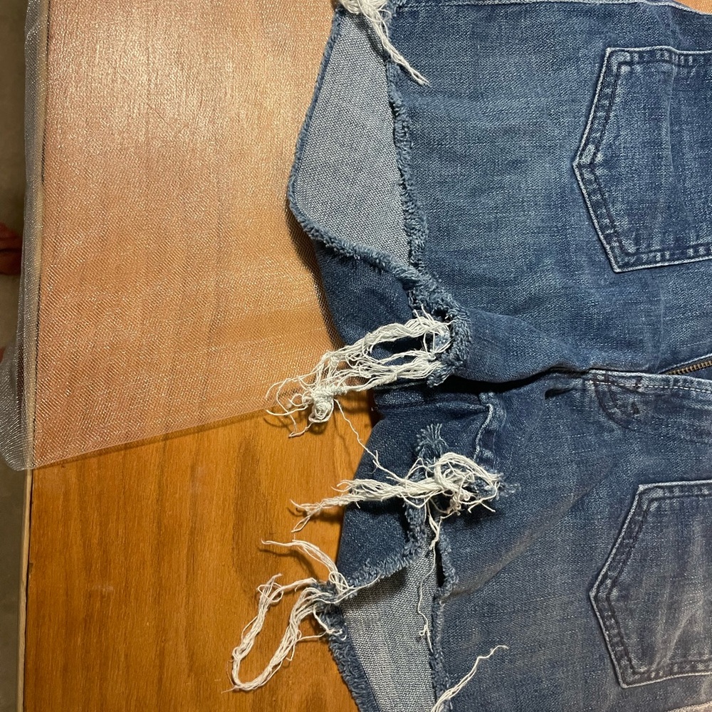 MOTHER Dark Blue Distressed Jean Shorts - Picture 5 of 6